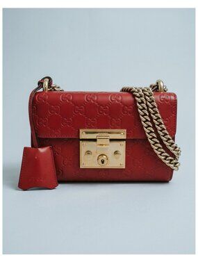Gucci Red Guccissima Padlock Small Shoulder Bag with Chain